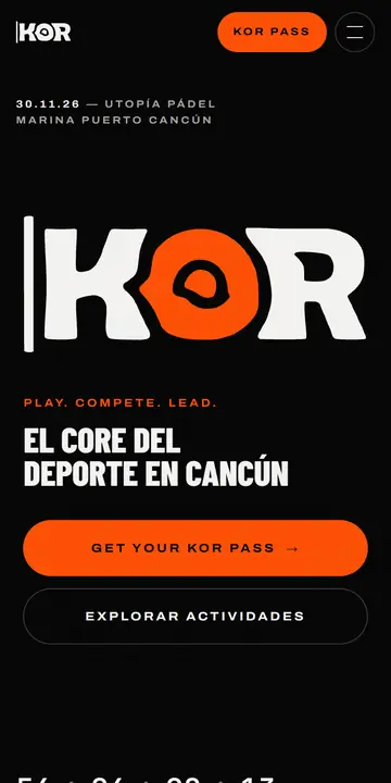 Sitio de KOR 2026 en celular
