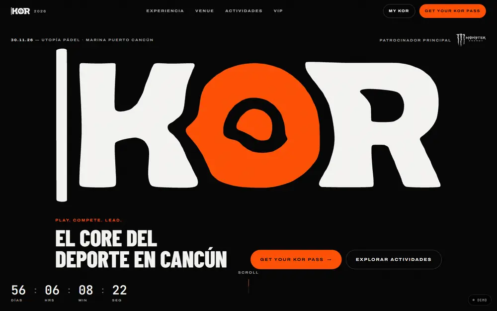 Sitio de KOR 2026: el core del deporte en Cancún, 30 de noviembre en Utopía Pádel, Marina Puerto Cancún